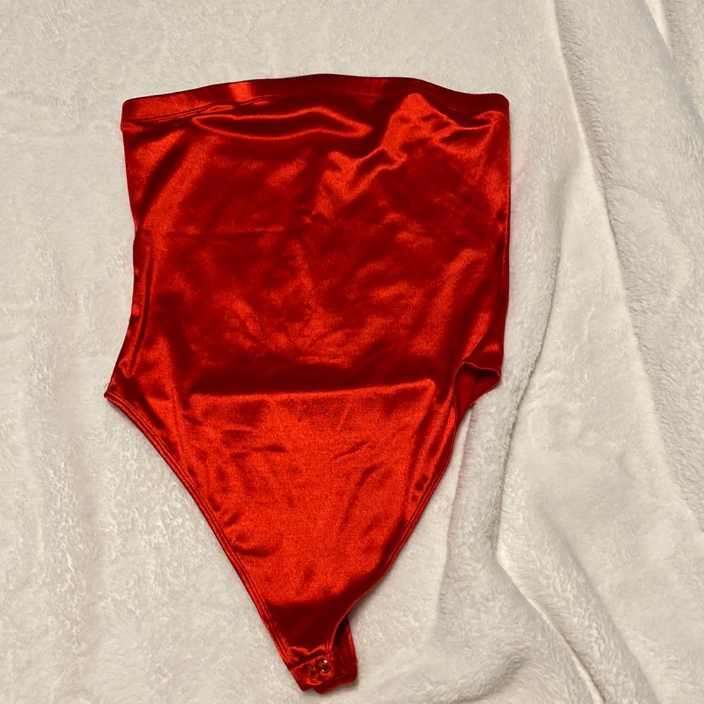Red metallic strapless bodysuit